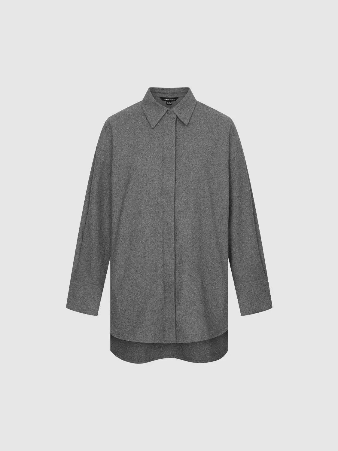 Point Collar Drop Shoulder Wool Blend Shirt
