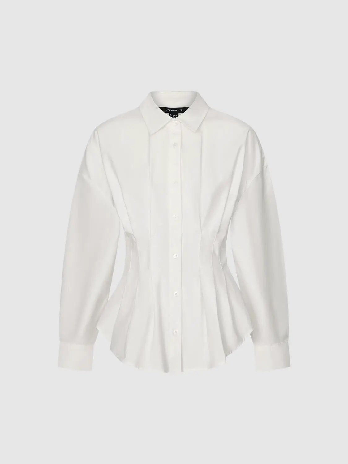 Pleated Nipped Waist Long Sleeve Cotton Shirt