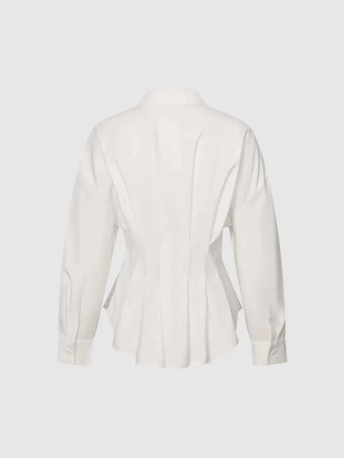 Pleated Nipped Waist Long Sleeve Cotton Shirt