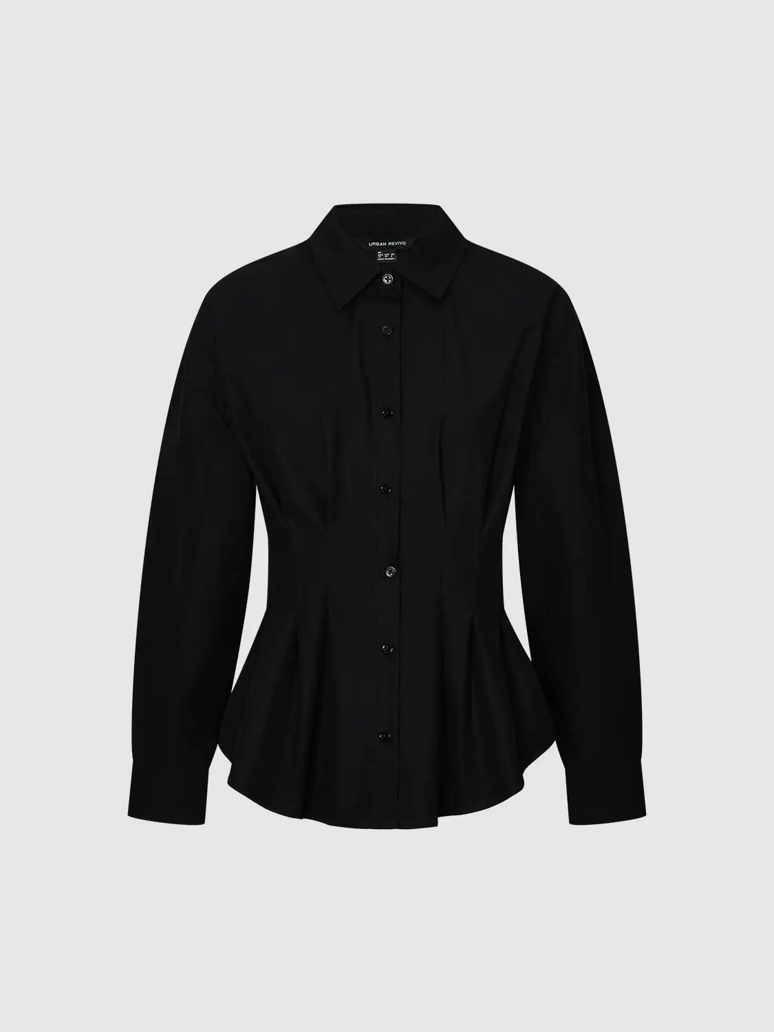 Nipped Waist Pleated Long Sleeve Cotton Shirt