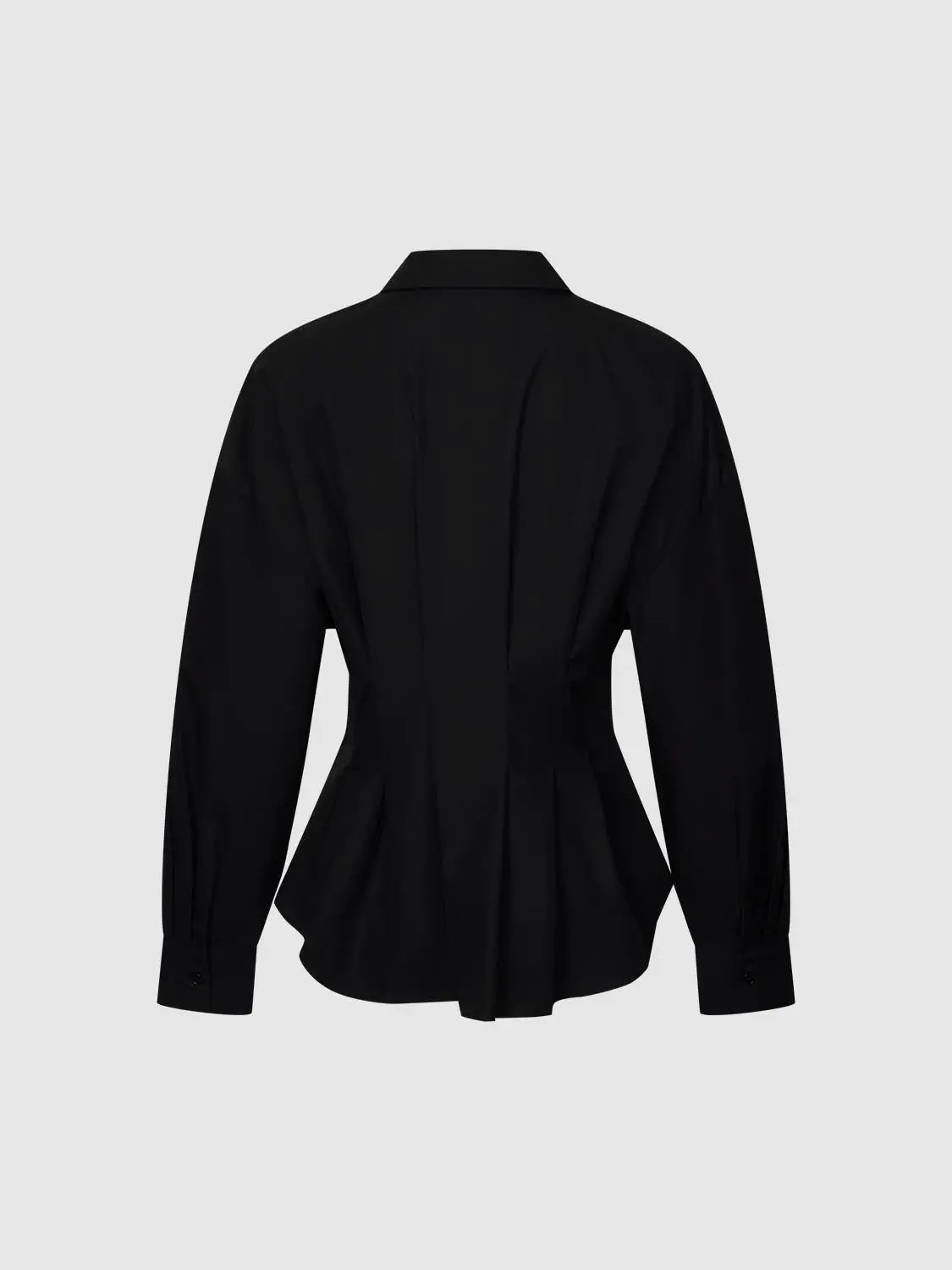 Nipped Waist Pleated Long Sleeve Cotton Shirt