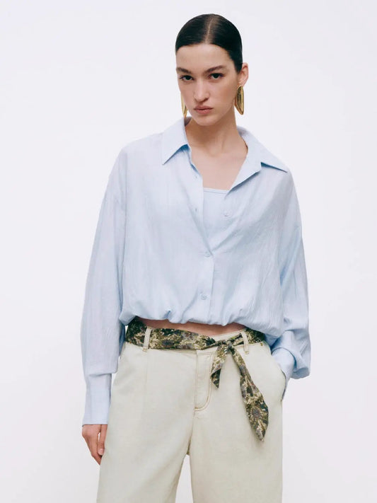 Oversized Long Sleeve Lightweight Bubble Hem Shirt