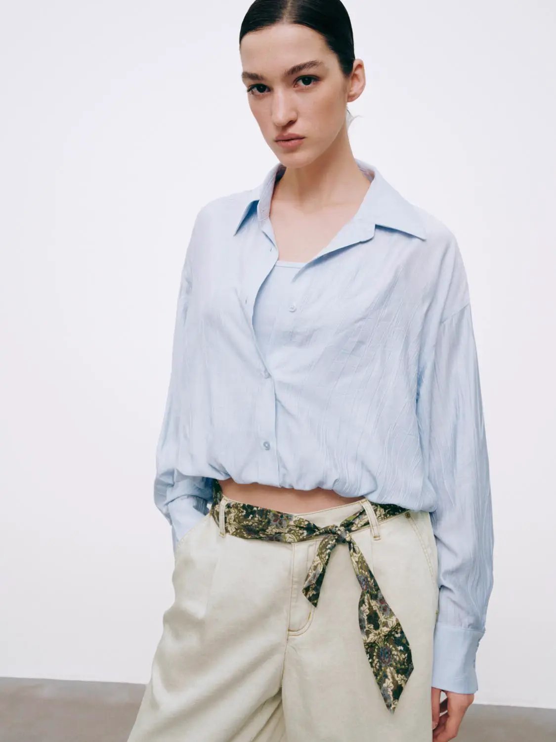 Oversized Long Sleeve Lightweight Bubble Hem Shirt