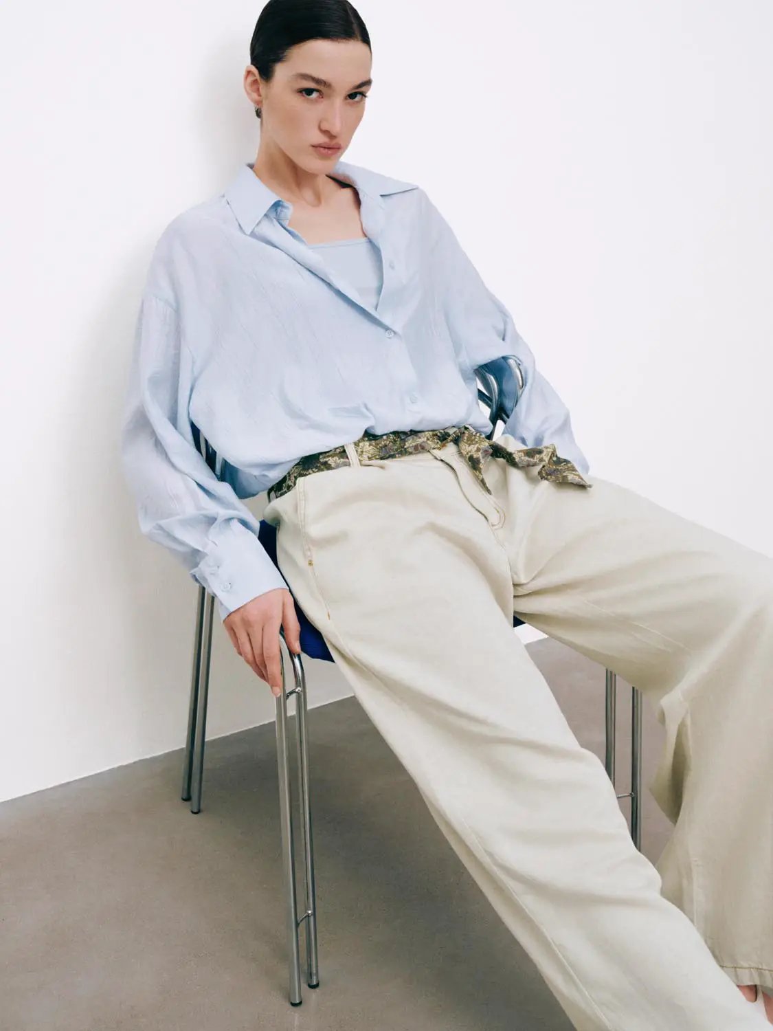 Oversized Long Sleeve Lightweight Bubble Hem Shirt