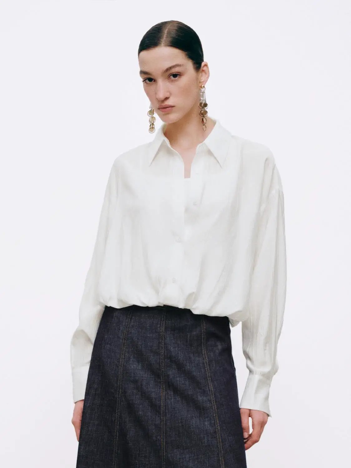 Oversized Long Sleeve Lightweight Bubble Hem Shirt