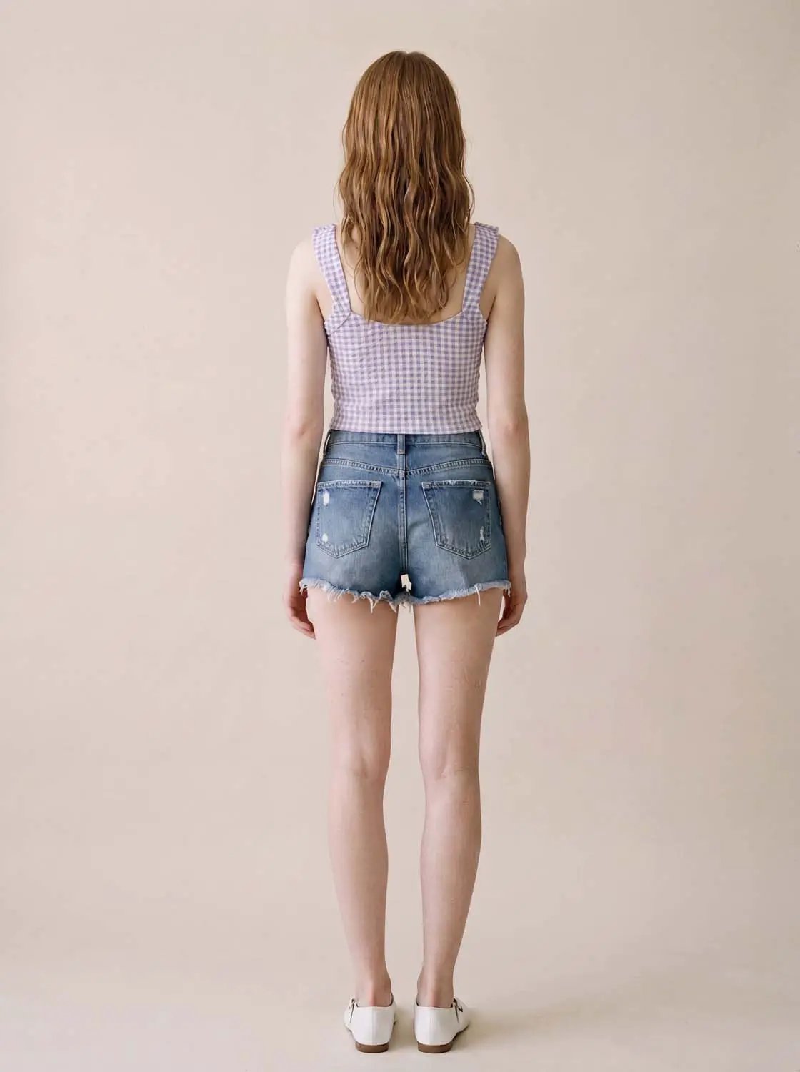 Gingham Square Neck Cropped Wide Strap Tank Top