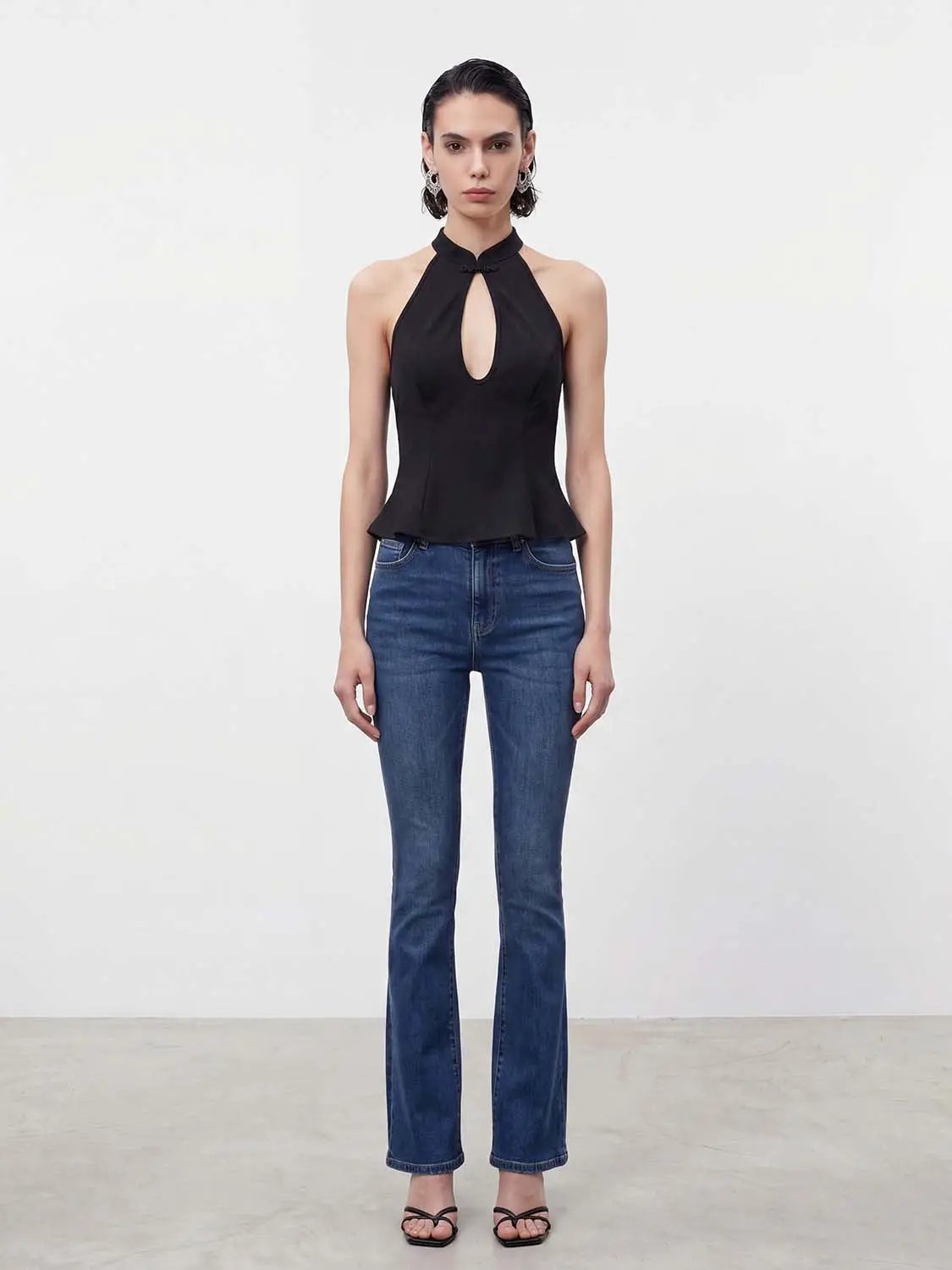 Cheongsam Collar Keyhole Sleeveless Peplum Top