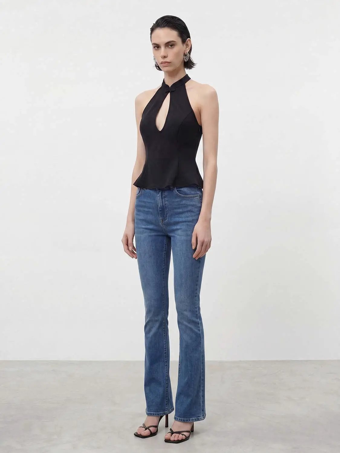 Cheongsam Collar Keyhole Sleeveless Peplum Top