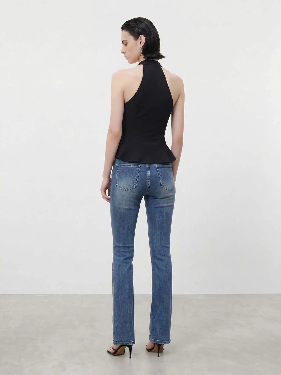 Cheongsam Collar Keyhole Sleeveless Peplum Top