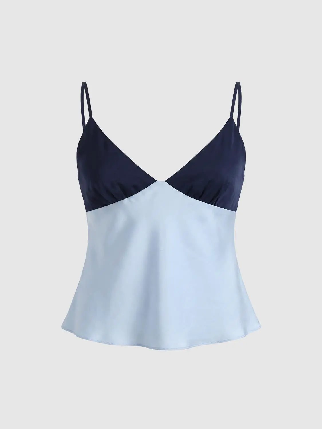 Slim V Neck Color Block Ruffle Hem Camisole