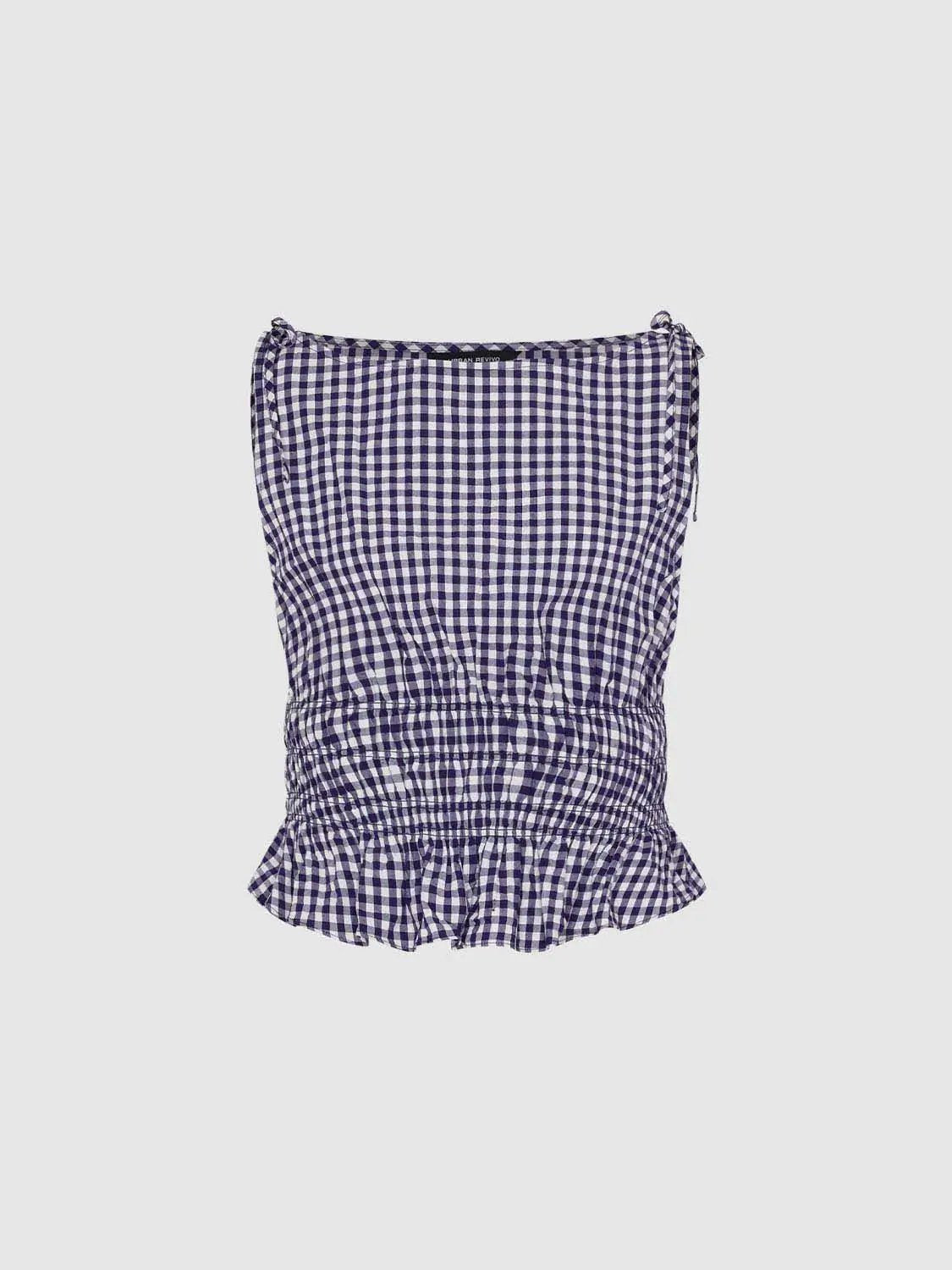 Gingham Smocked Waist Peplum Cotton Shirt