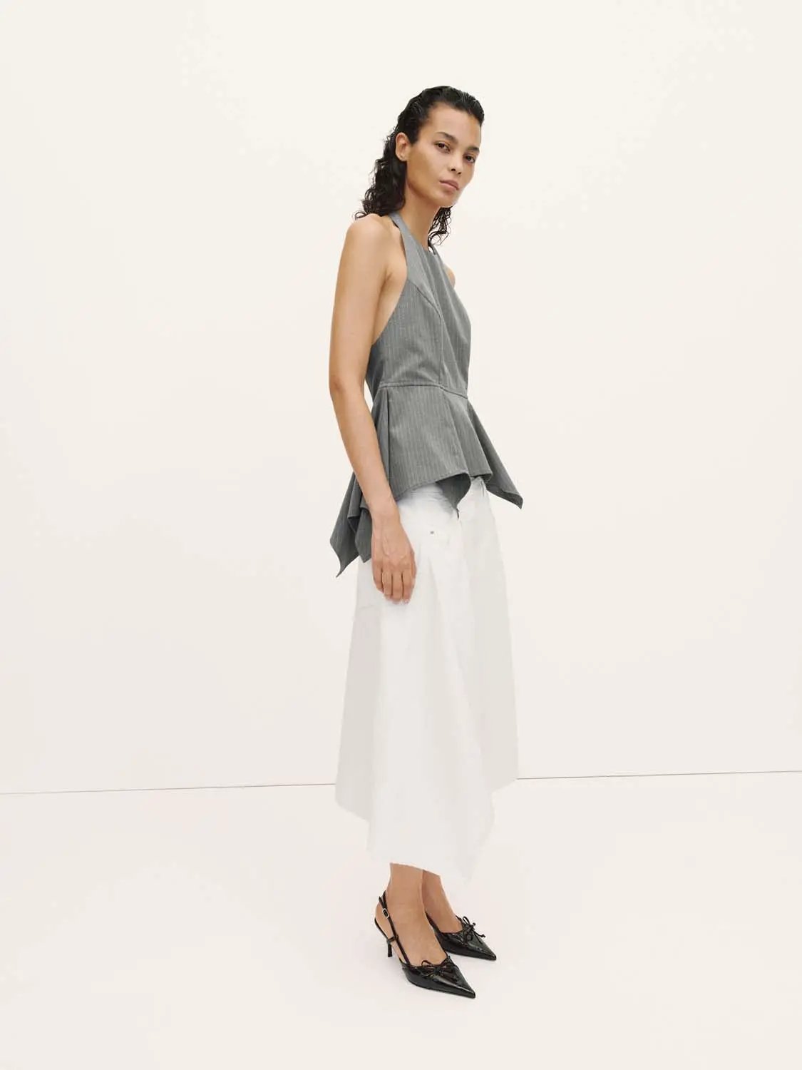 Halter Neck Peplum Hem Lined Breathable Cami Top