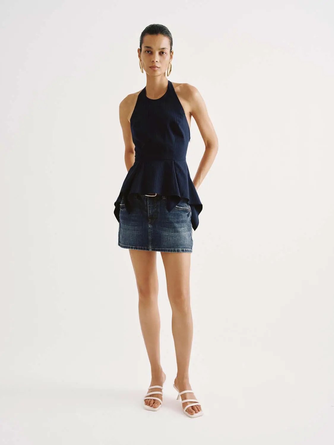 Halter Neck Peplum Hem Lined Breathable Cami Top