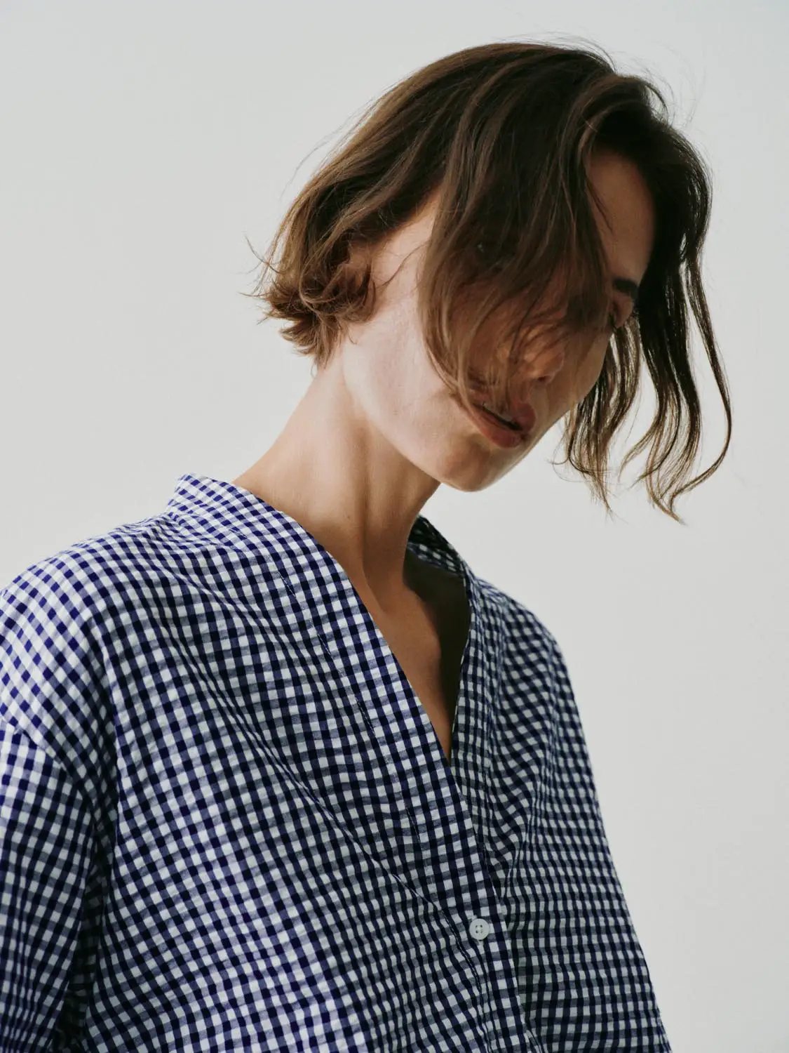 Checked Long Sleeve Tie Waist Cotton Shirt