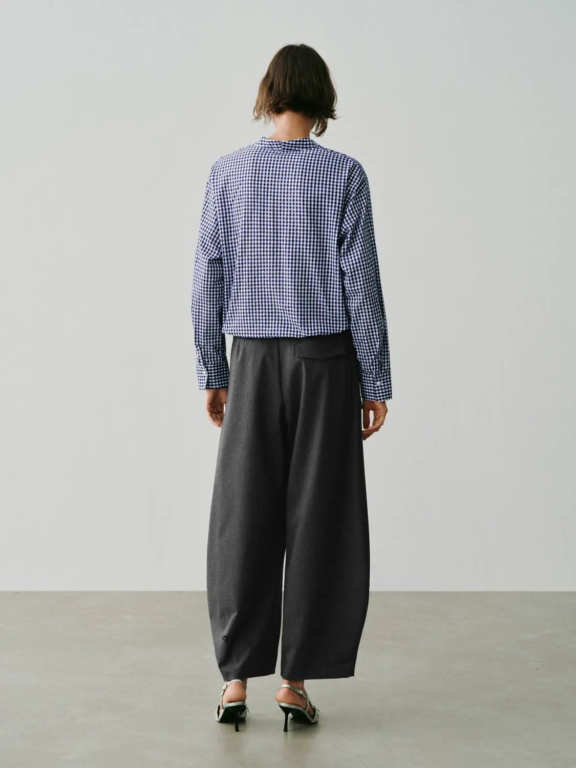 Checked Long Sleeve Tie Waist Cotton Shirt