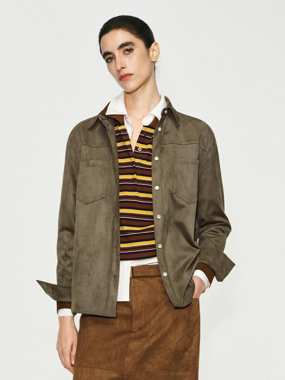 Long Sleeve Cotton Blend Button Shirt With Chest Pockets And Collar Shirt