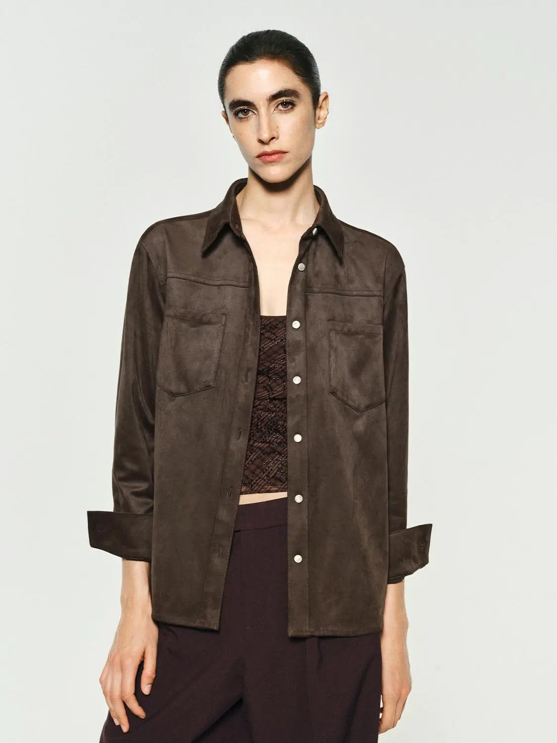 Long Sleeve Cotton Blend Button Shirt With Chest Pockets And Collar Shirt