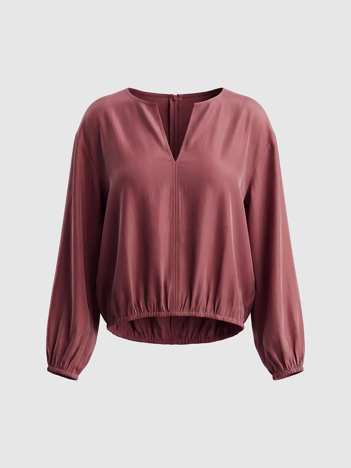 Boxy V-neck Long Sleeve Elastic Hem Blouse
