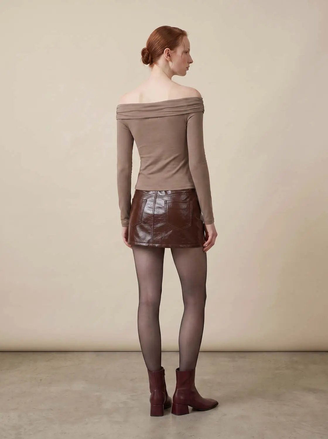 Off Shoulder Front Twist Knot Long Sleeve Slim Fit Top