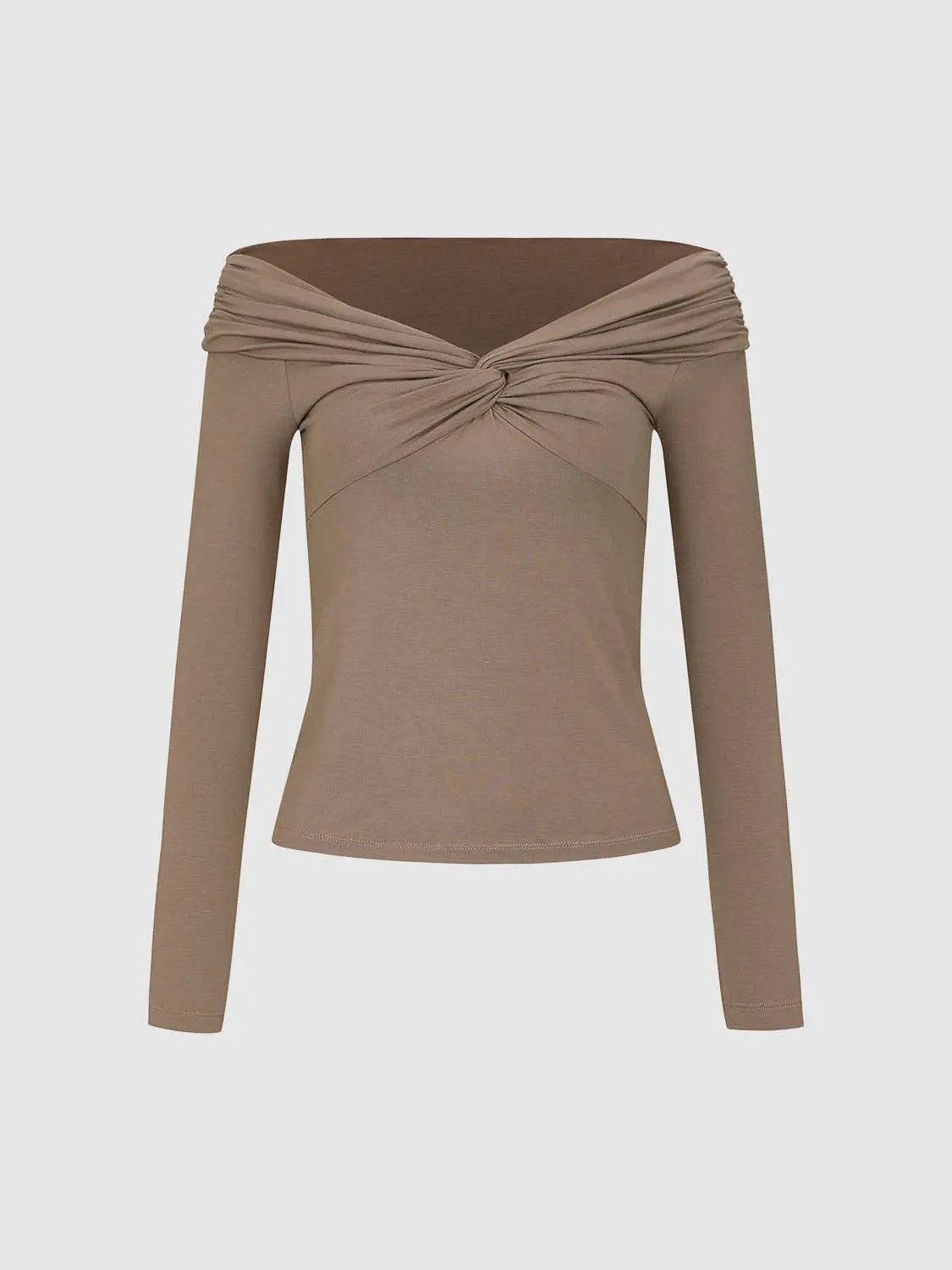 Off Shoulder Front Twist Knot Long Sleeve Slim Fit Top