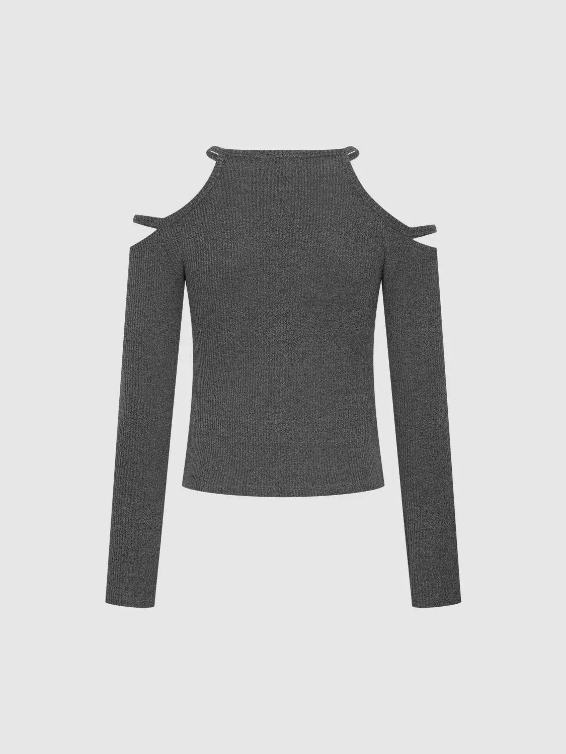Halter Neck Cutout Shoulder Long Sleeve Fitted Crop Top