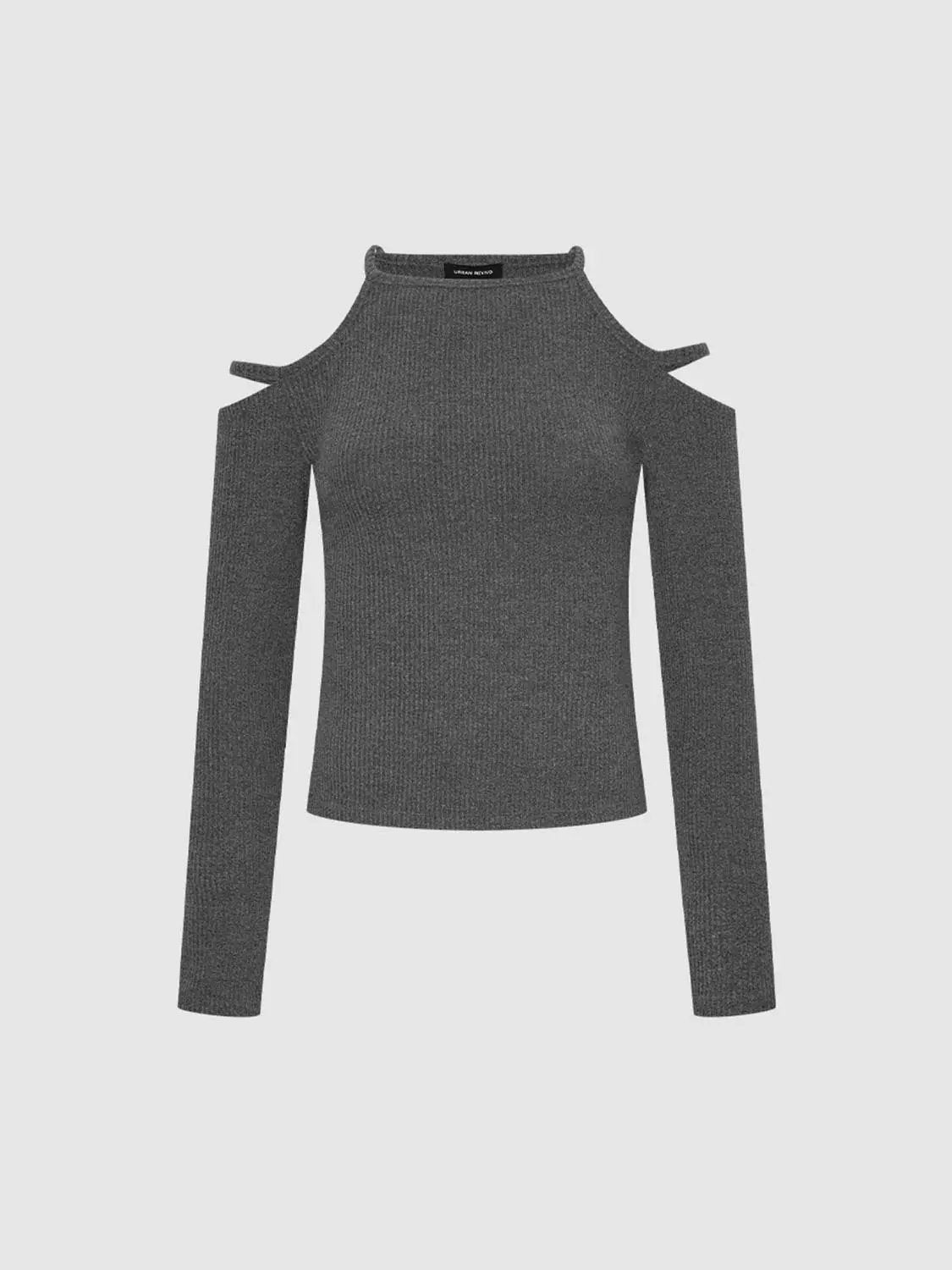 Halter Neck Cutout Shoulder Long Sleeve Fitted Crop Top