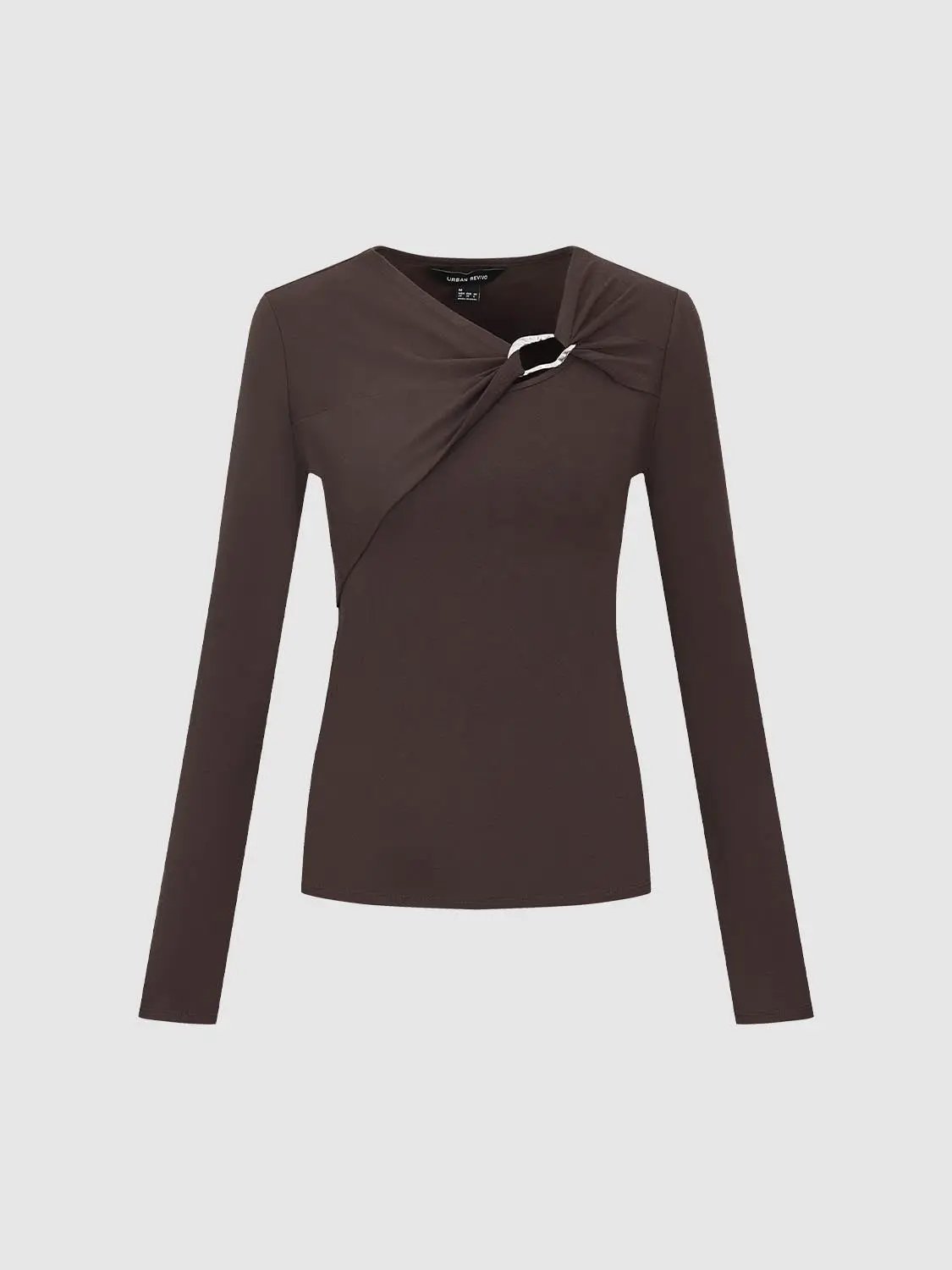 Ring Detail Knot Front Stretch Knit Long Sleeve Tee