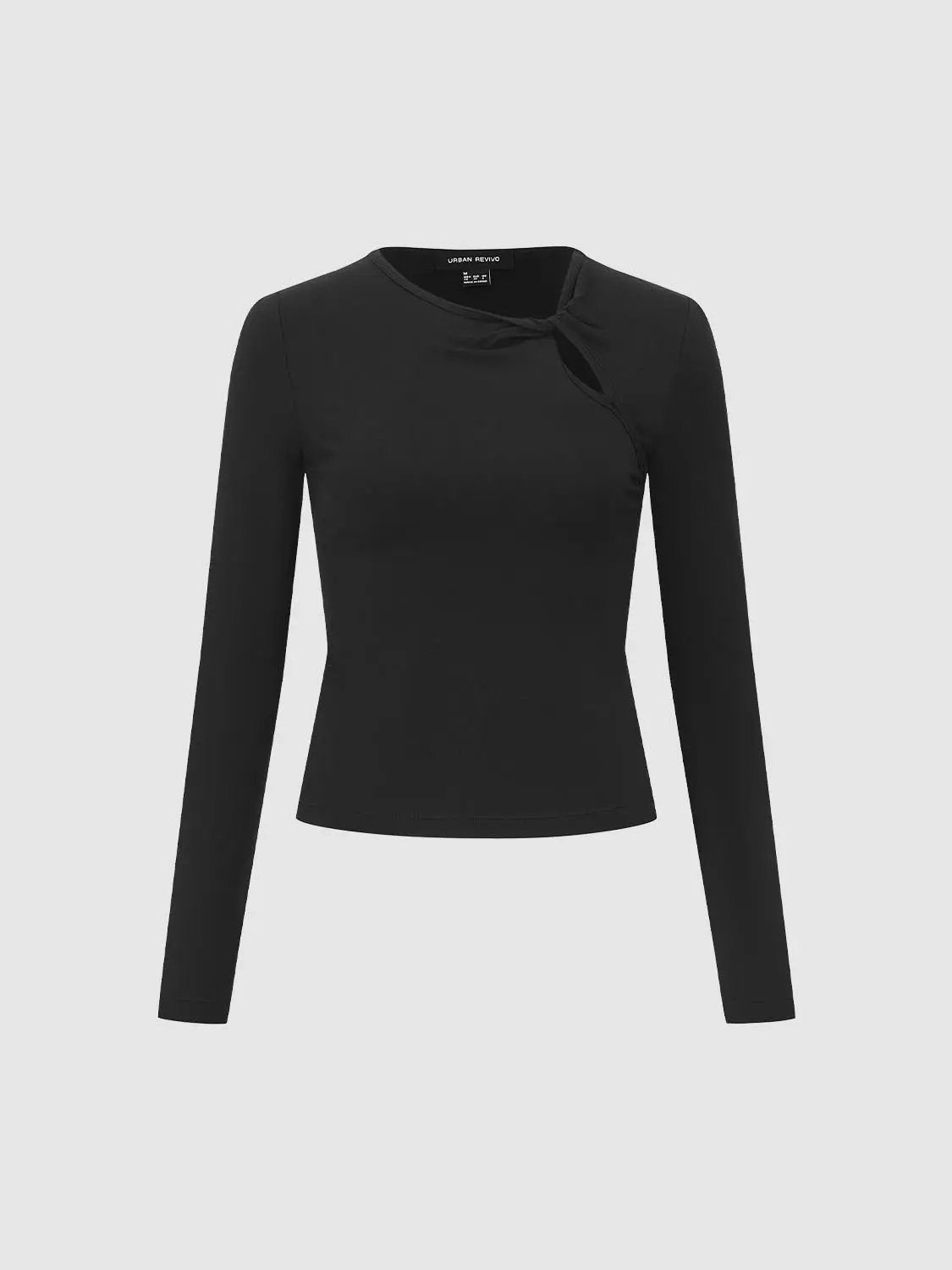Twist Neck Cut Out Fitted Long Sleeve Basic T Shirt