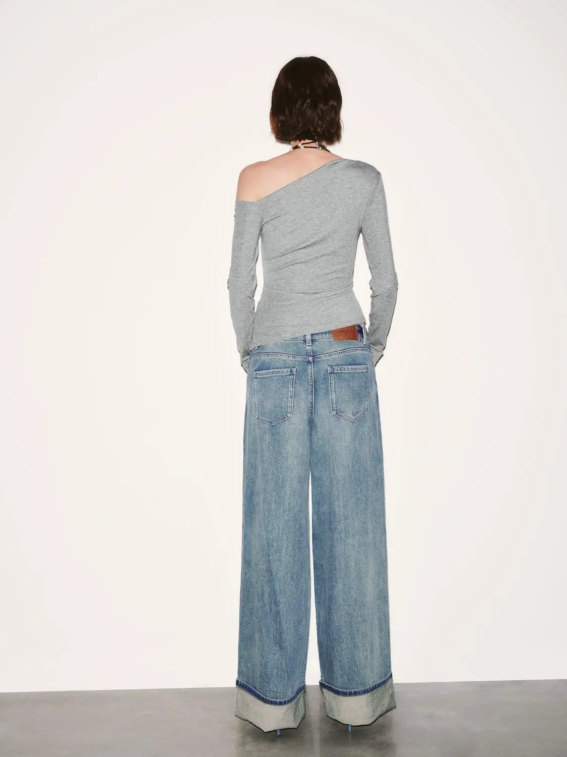 Asymmetric One Shoulder Ruched Waist Long Sleeve Top
