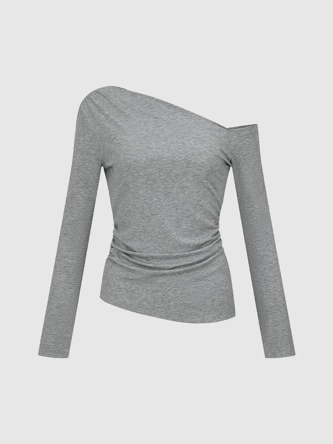 Asymmetric One Shoulder Ruched Waist Long Sleeve Top
