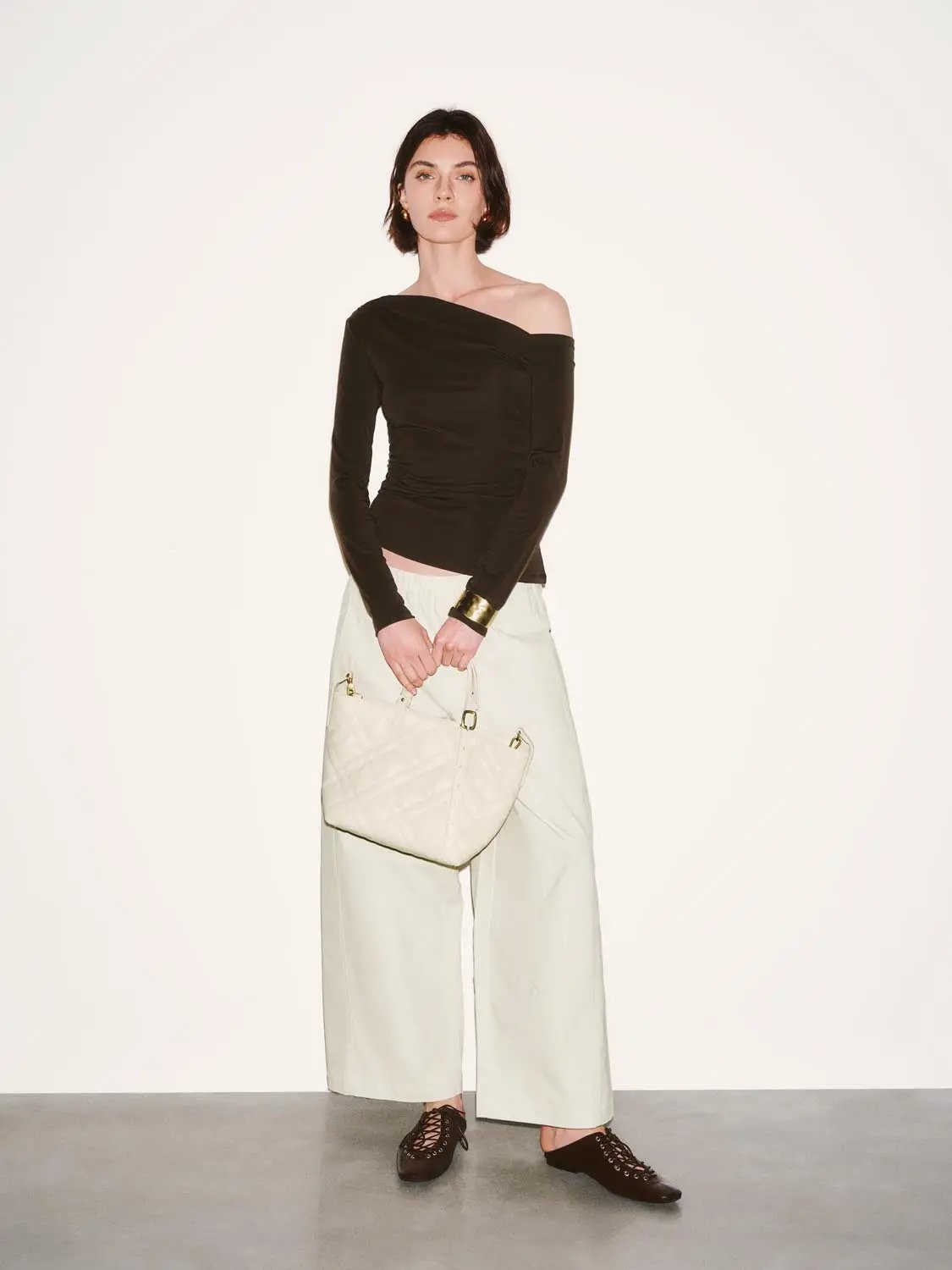 Asymmetric One Shoulder Ruched Waist Long Sleeve Top