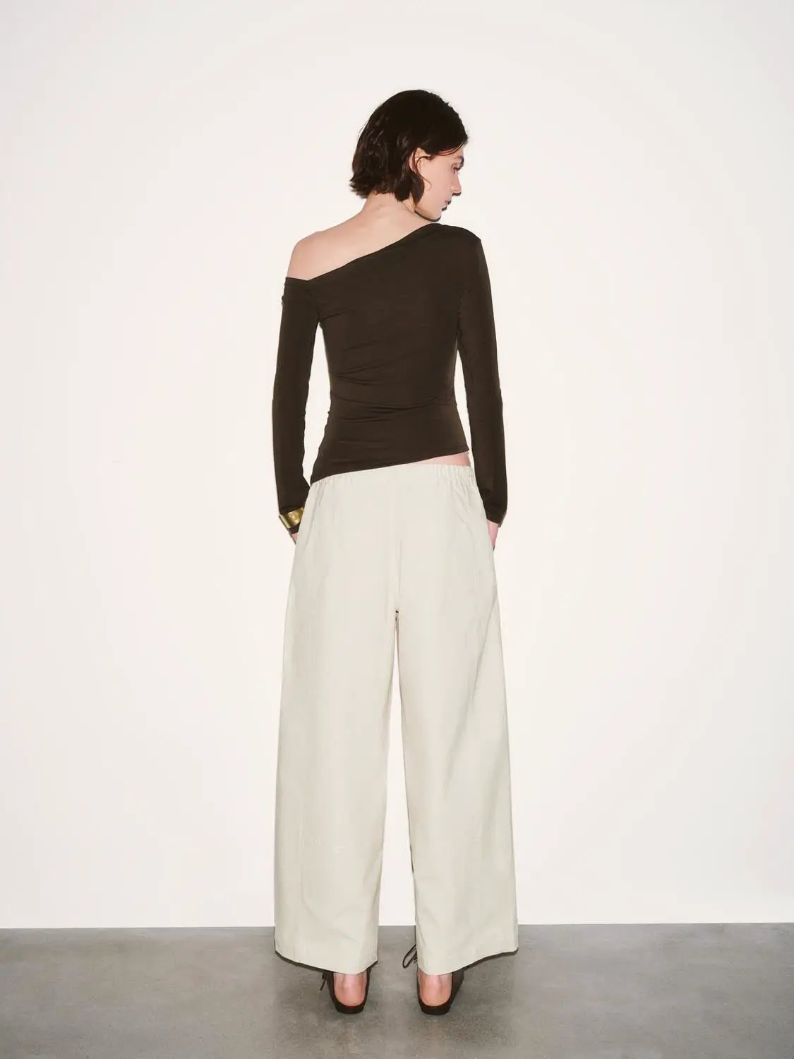 Asymmetric One Shoulder Ruched Waist Long Sleeve Top