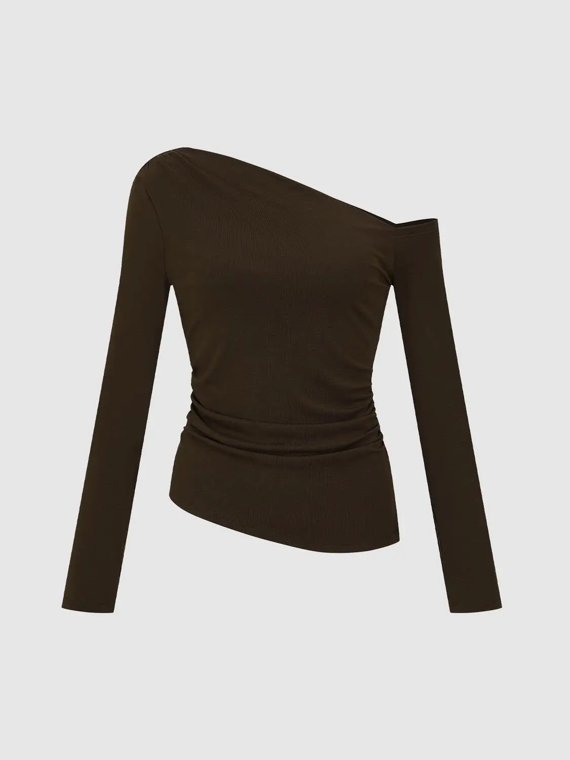 Asymmetric One Shoulder Ruched Waist Long Sleeve Top