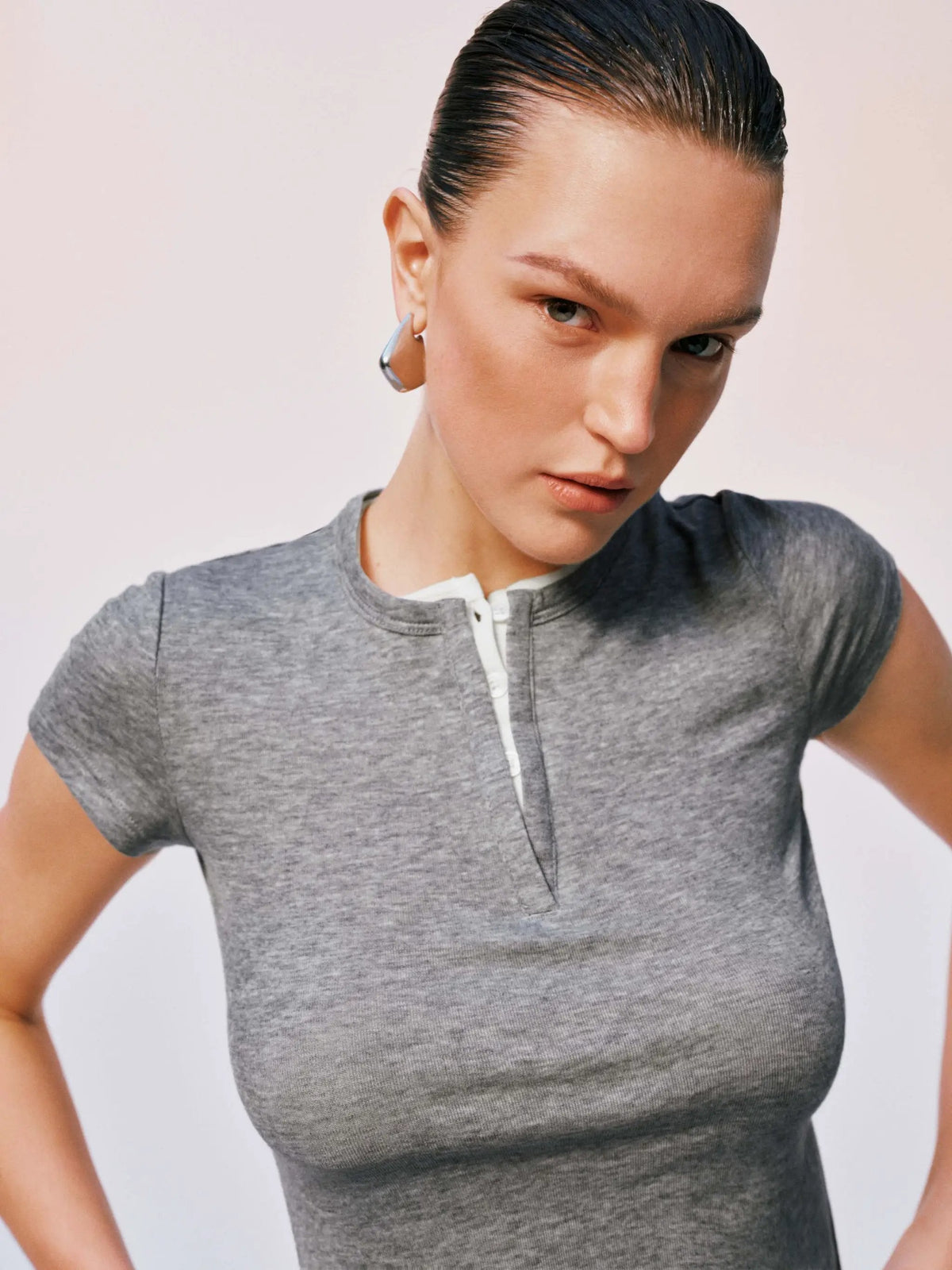 Short Sleeve 2-In-1 Contrast Trim Henley Neck T-Shirt