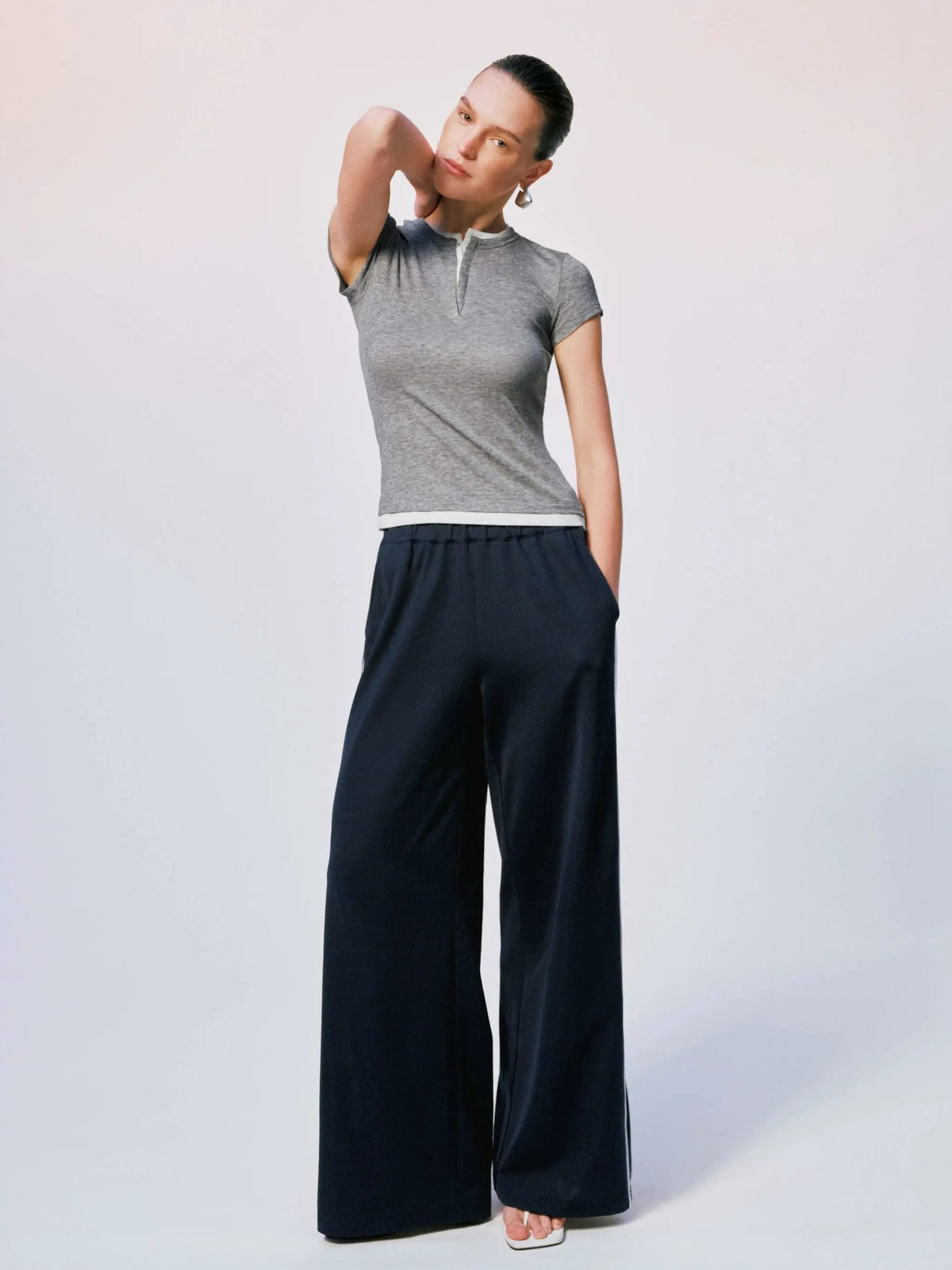 Short Sleeve 2-In-1 Contrast Trim Henley Neck T-Shirt