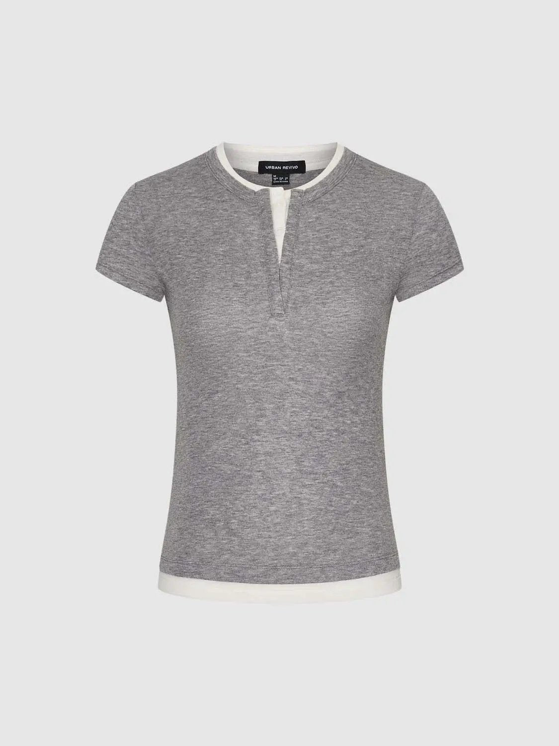 Short Sleeve 2-In-1 Contrast Trim Henley Neck T-Shirt