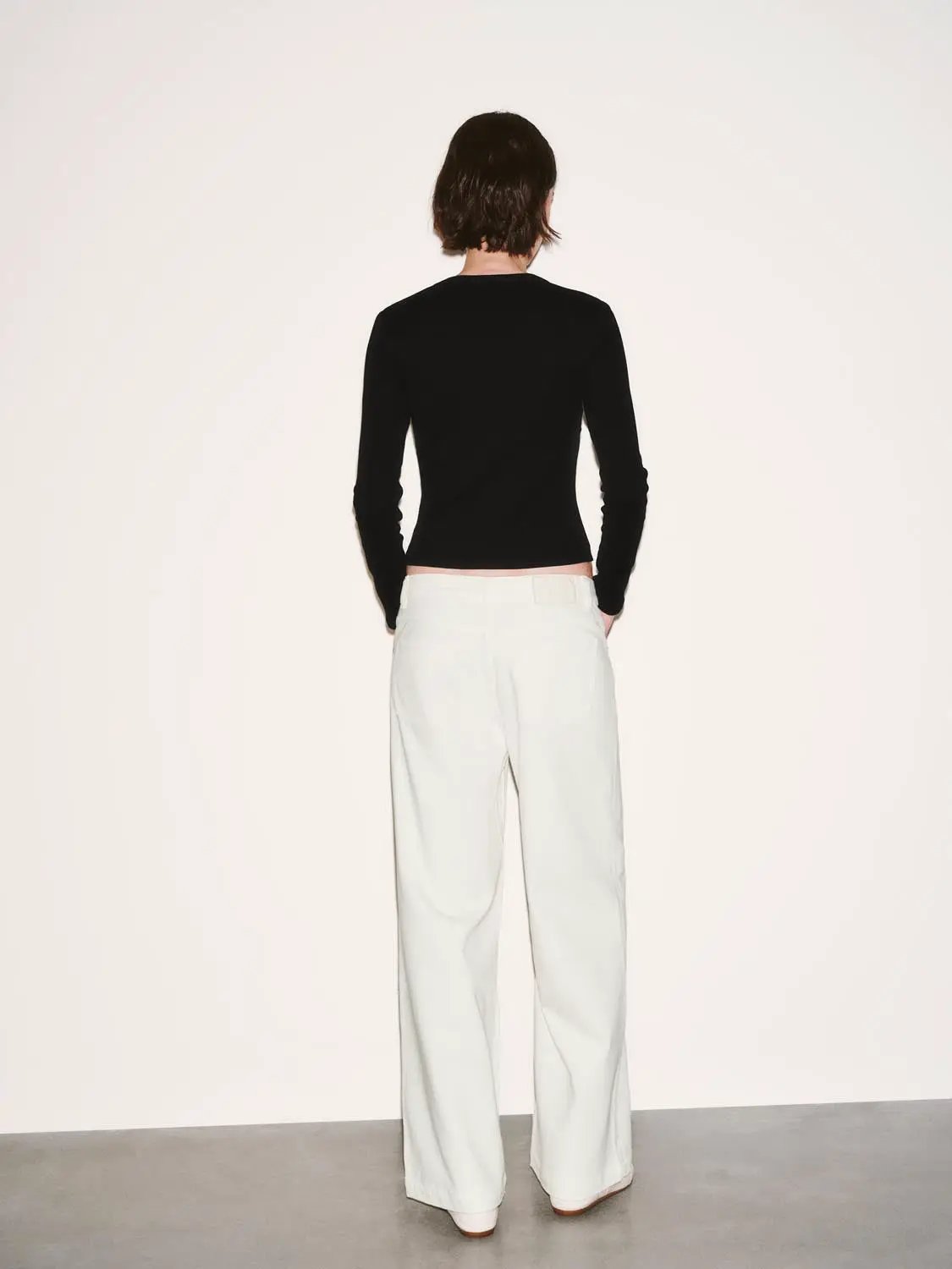 Crew Neck Button Detail Long Sleeve Cotton T-Shirt
