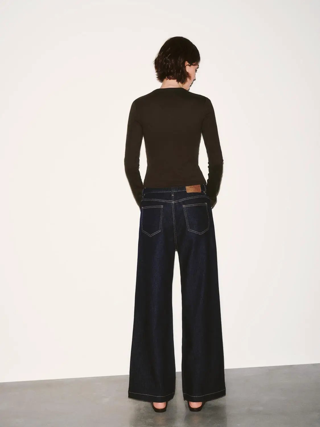 Crew Neck Button Detail Long Sleeve Cotton T-Shirt