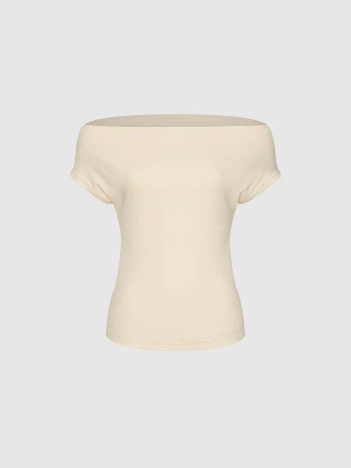 Slim Asymmetric Neck Cap Sleeve Side Ruched Cropped Top