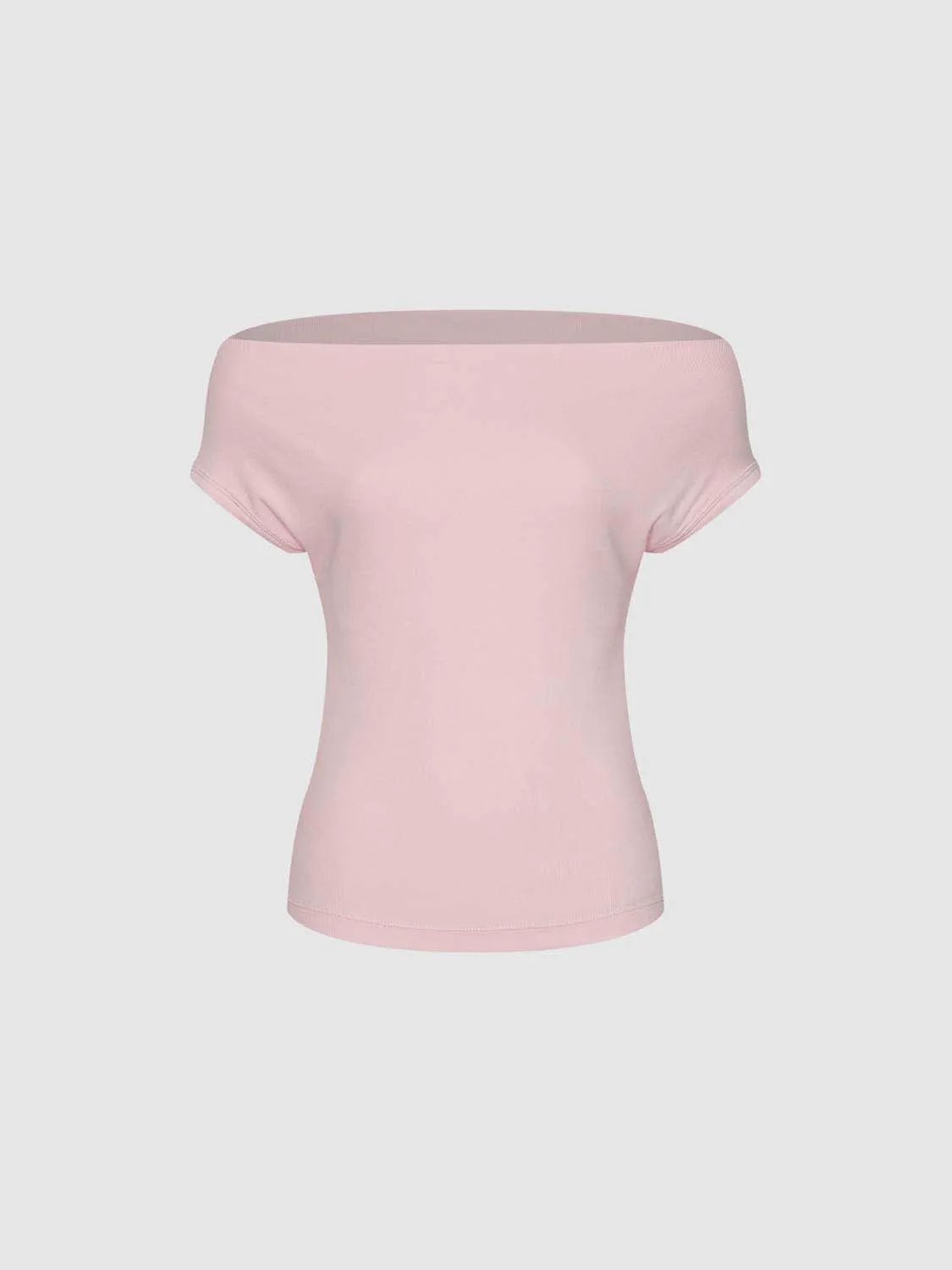 Slim Asymmetric Neck Cap Sleeve Side Ruched Cropped Top