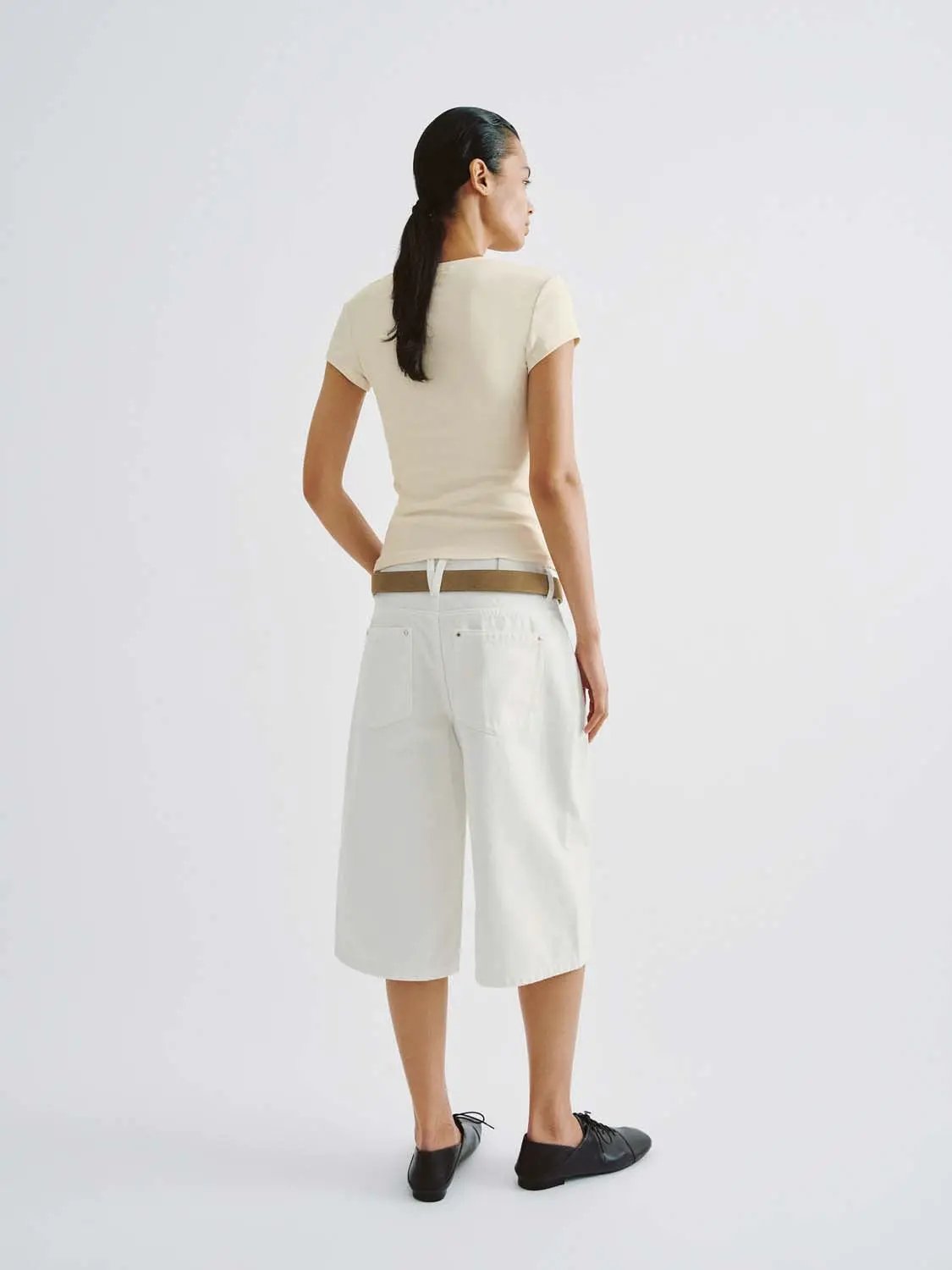 V-Neck Cap Sleeve Ruched Slim Fit Stretch Knit T-Shirt