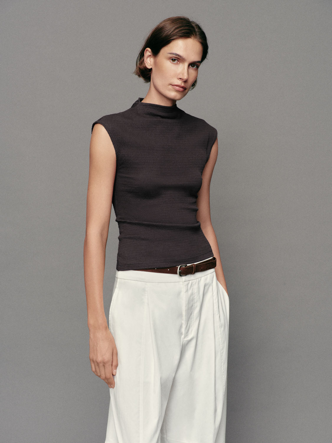 Lightweight Textured Cotton Knit Slim T-Shirt