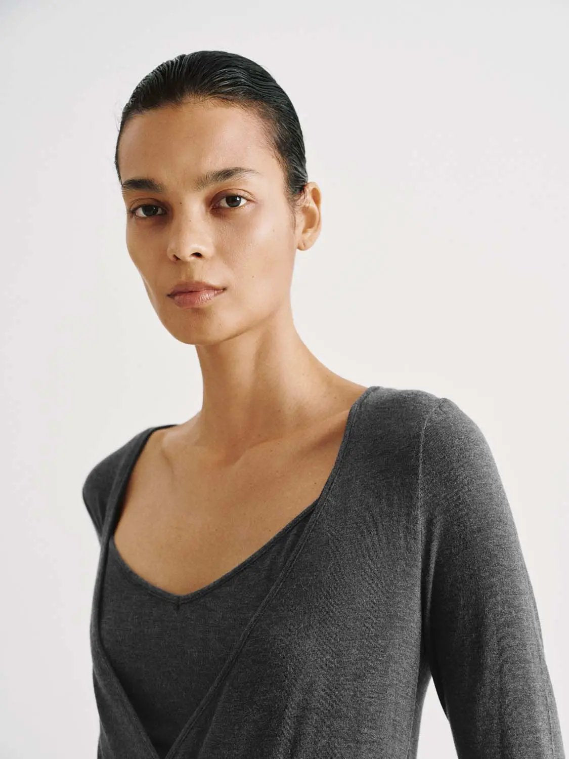 Wrap Front Ruched V-neck Long Sleeve T-shirt