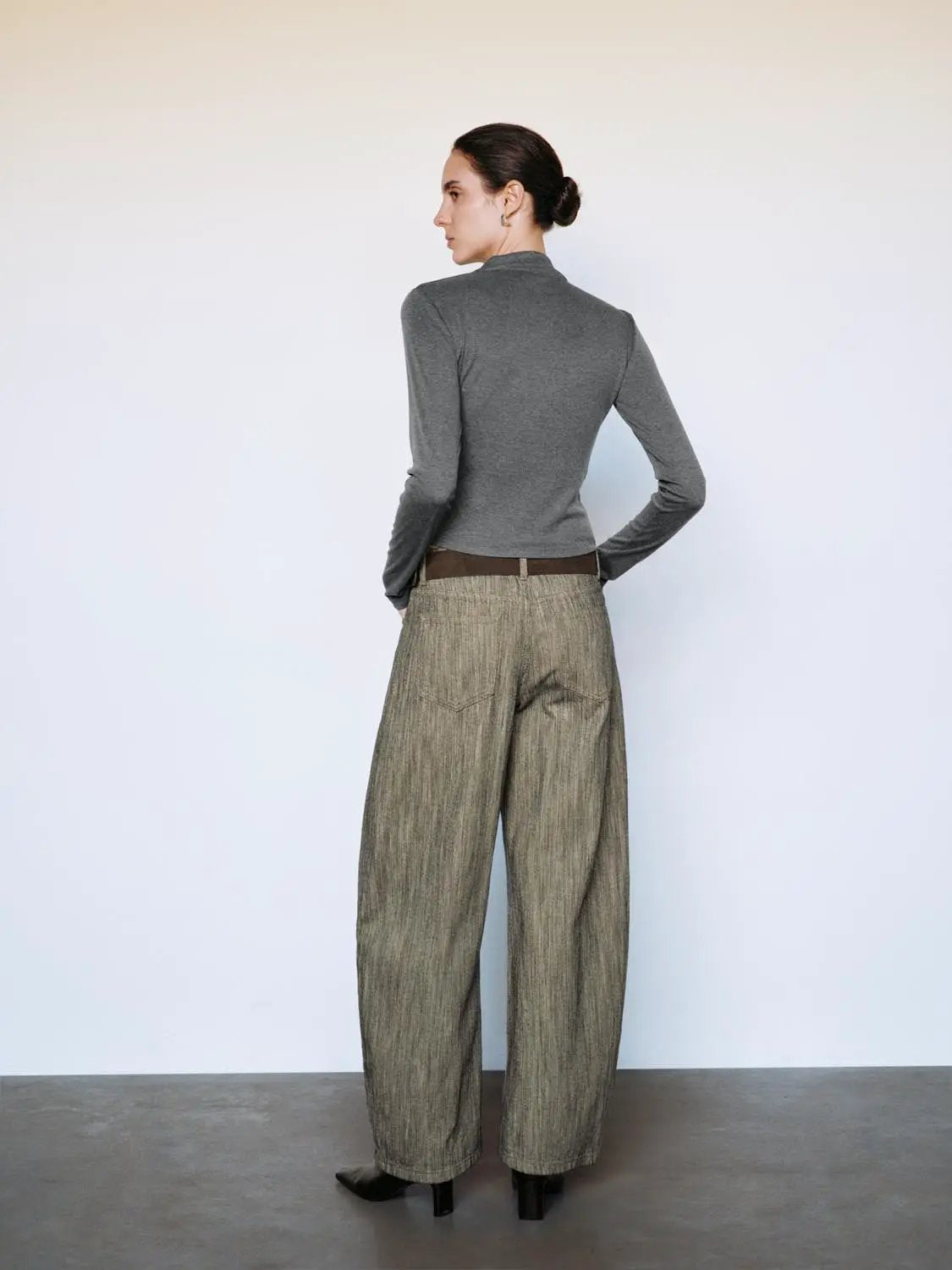Ruched Draped Mock Neck Long Sleeve T-Shirt