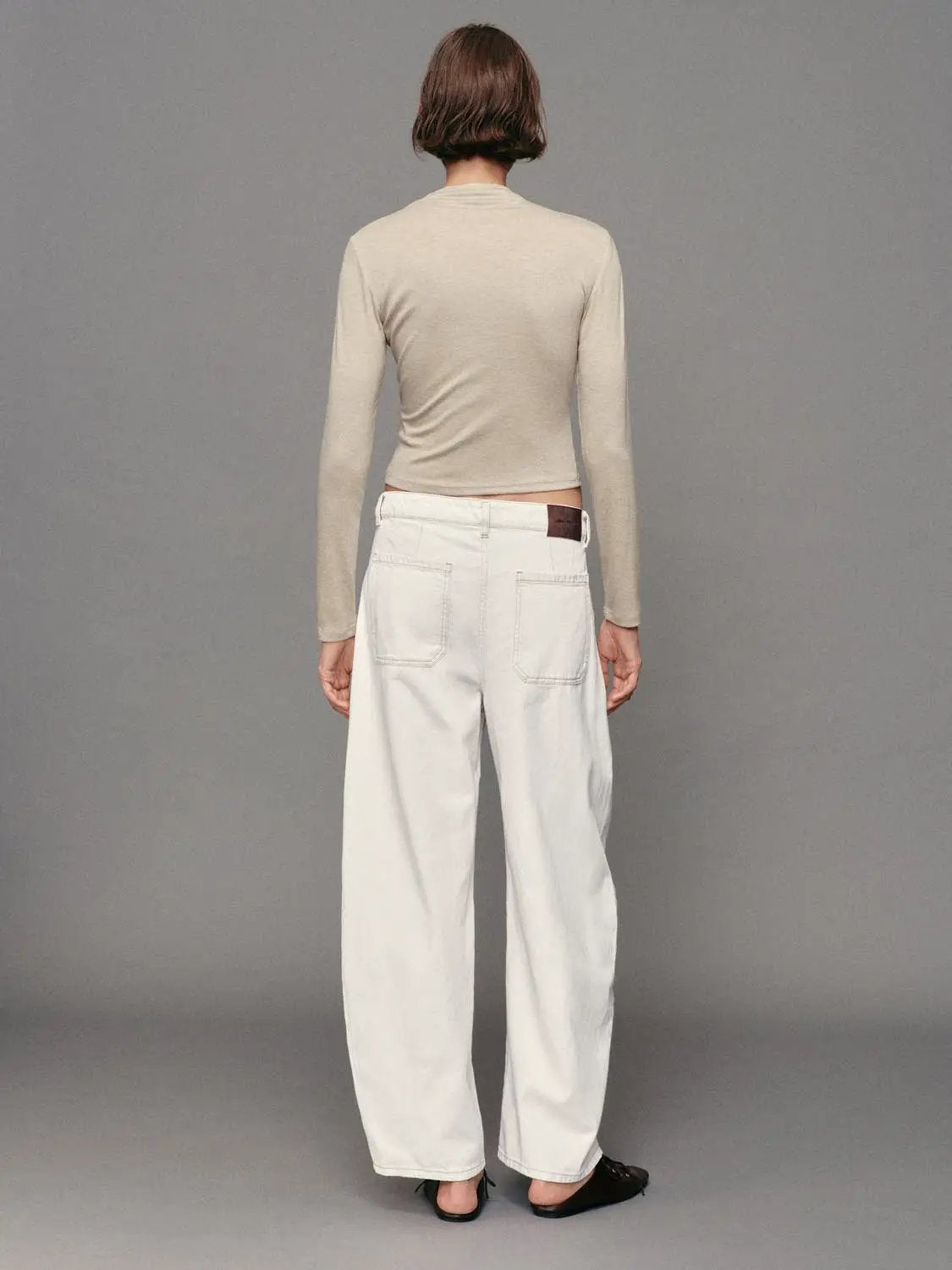 Ruched Draped Mock Neck Long Sleeve T-Shirt