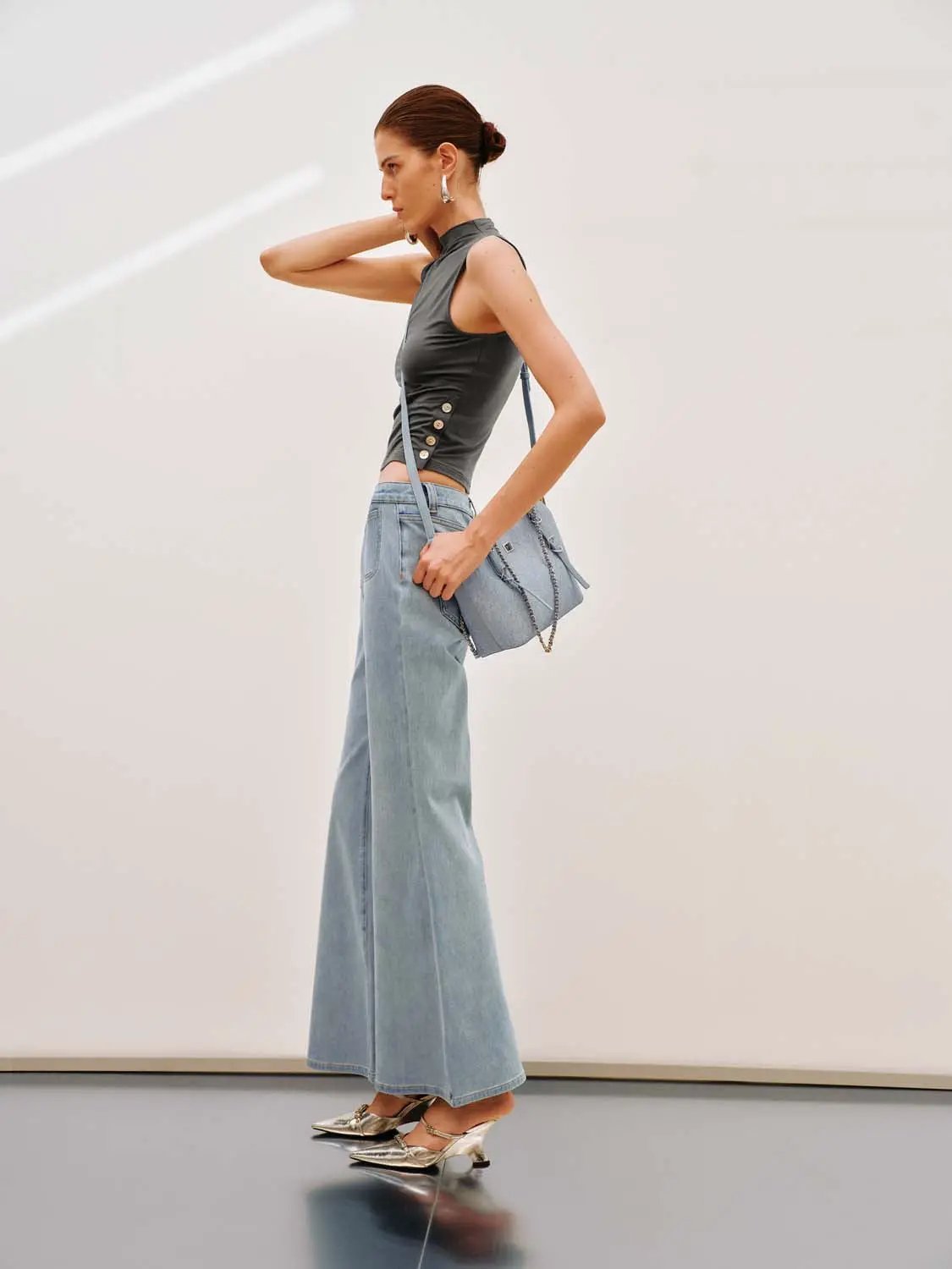 Mock Neck Sleeveless Slim Lyocell Tank Top