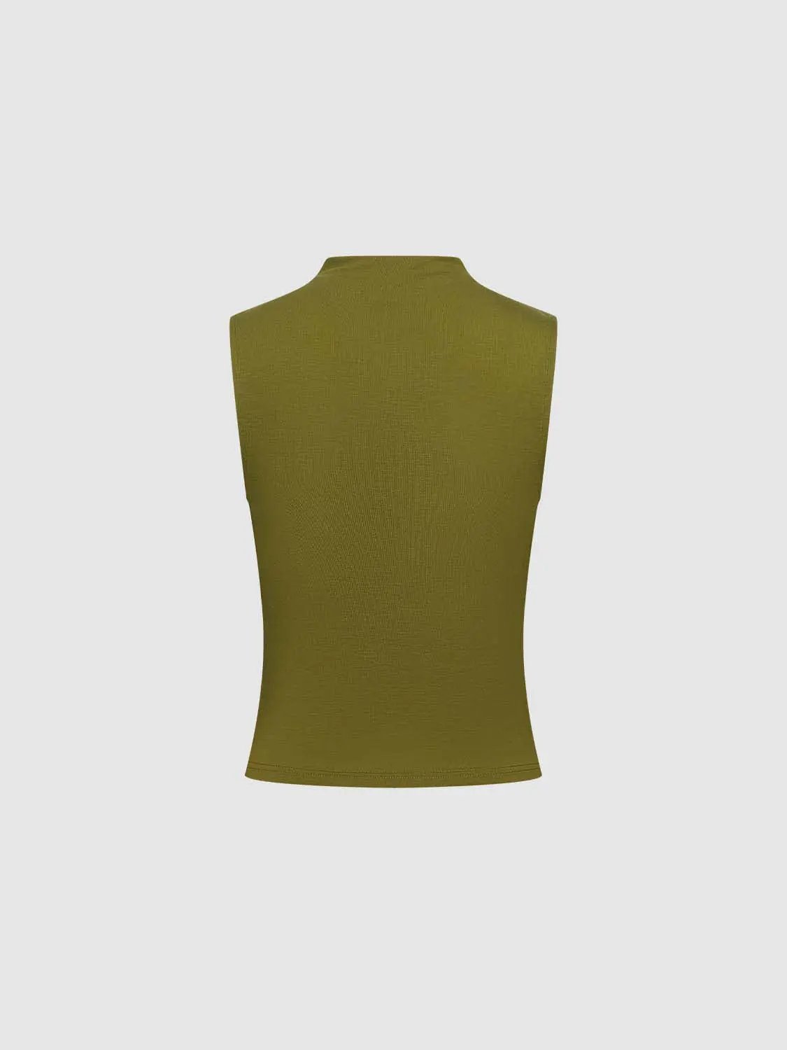 Mock Neck Sleeveless Slim Lyocell Tank Top