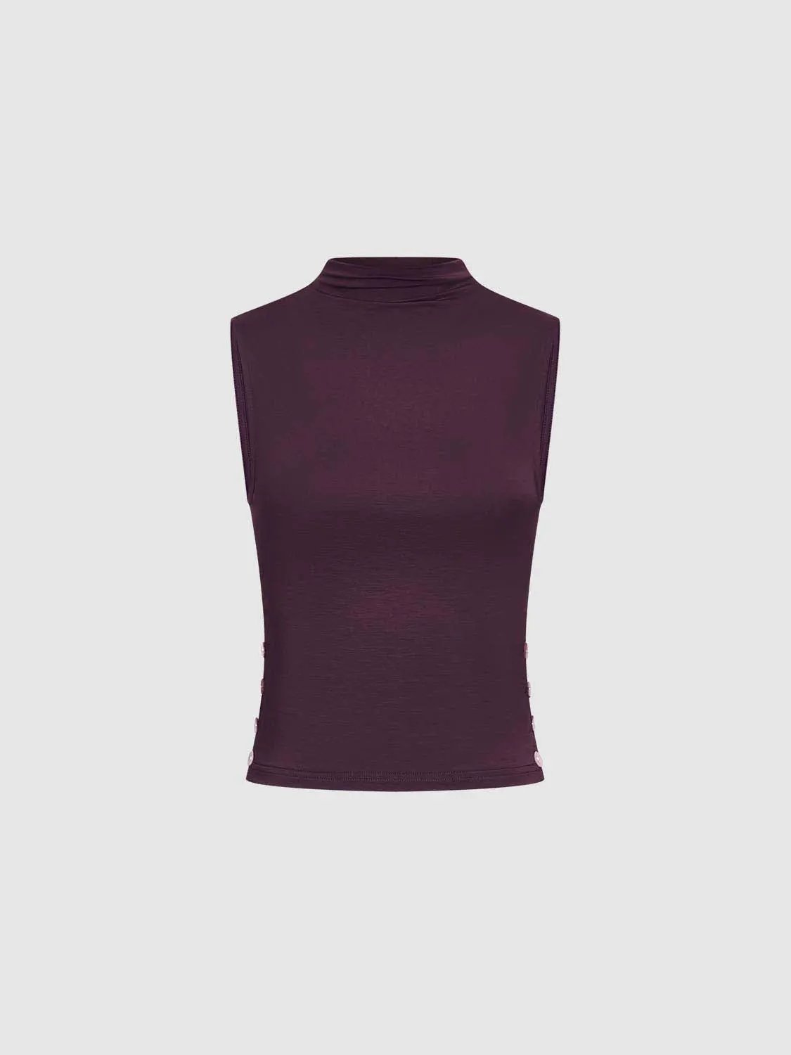 Mock Neck Sleeveless Slim Lyocell Tank Top