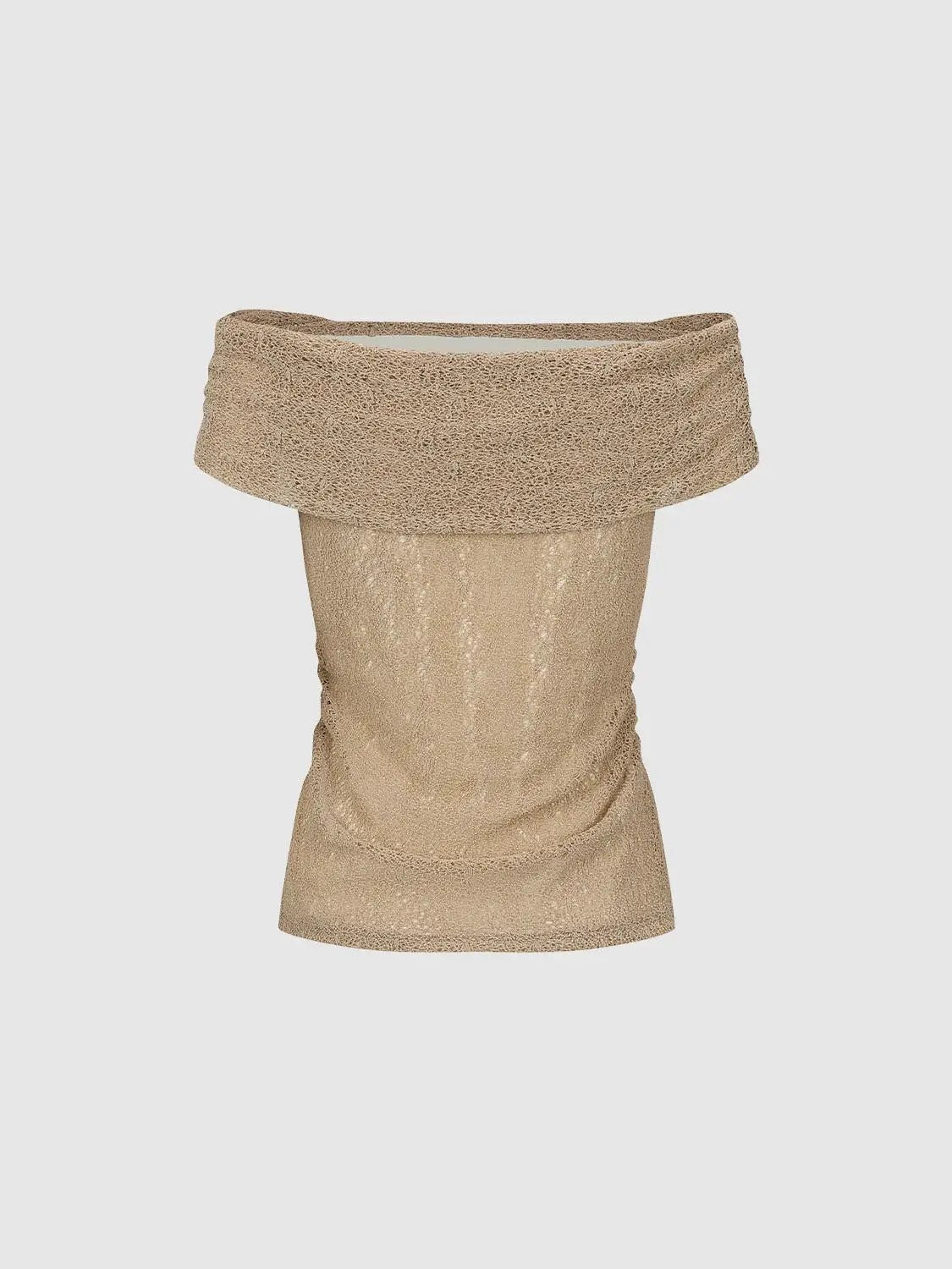 Fitted Off-Shoulder Wide Neckline Textured T-Shirt