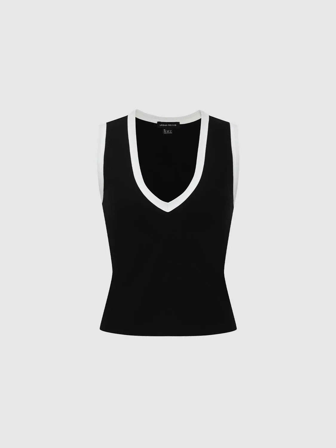 Two-tone V-neck Beige Trim Cotton Tank Top